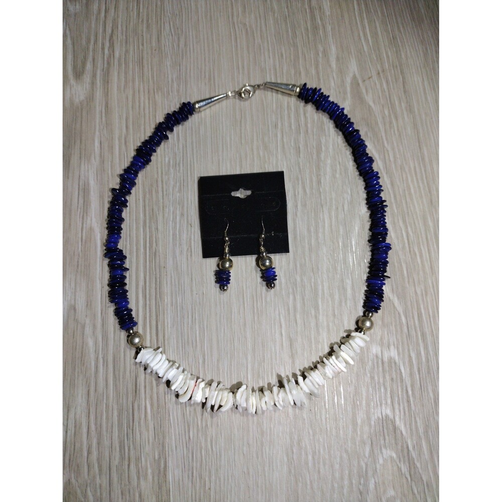 Blue & White Gem Stones Necklace & Earrings Set